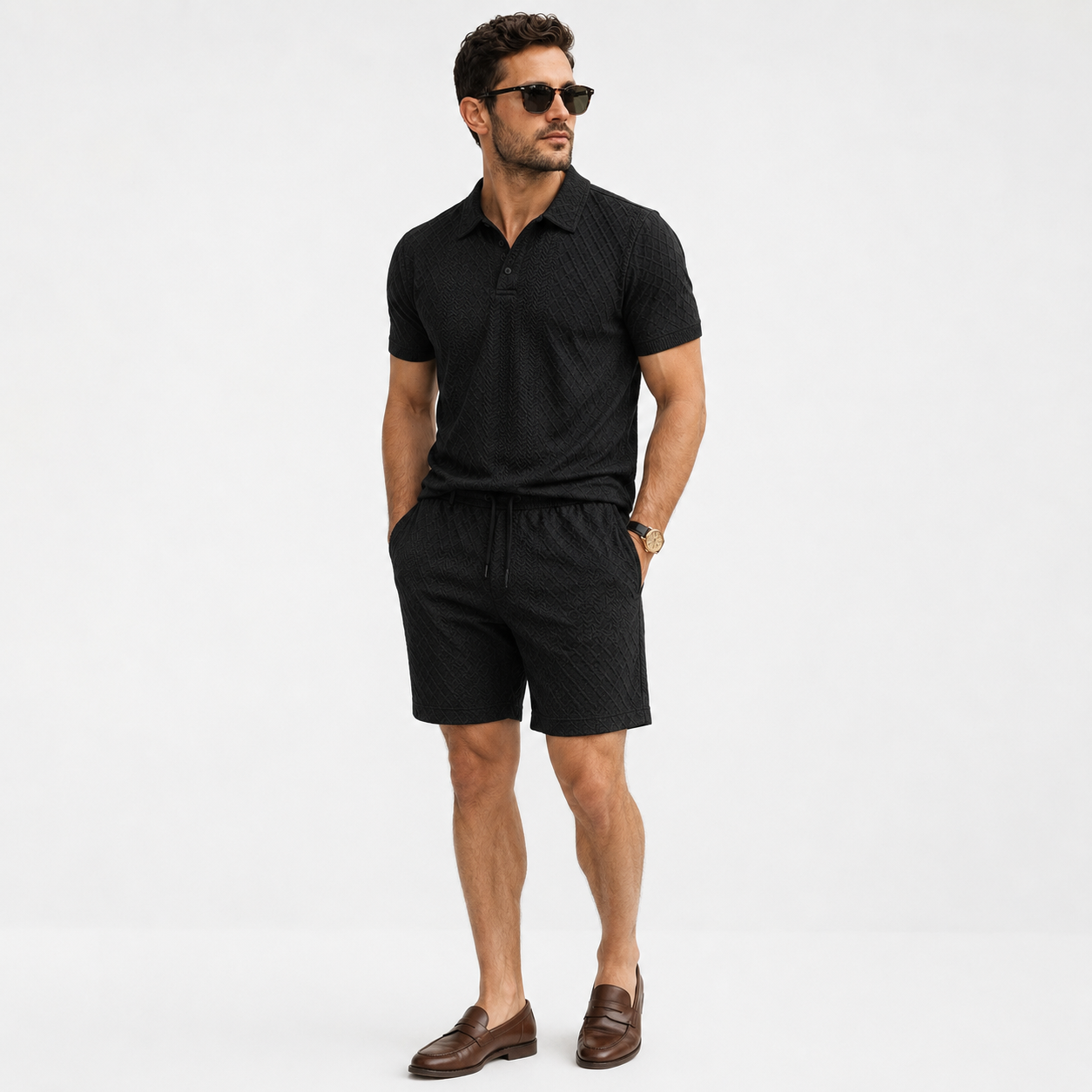 Textured - Polo Short Set